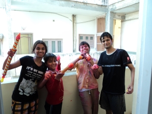 Playing Holi and fun with brothers and sisters
